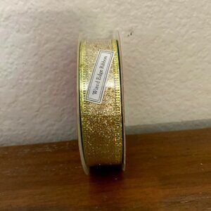 NWT Wired 7/8" Gold Glitter Christmas Ribbon